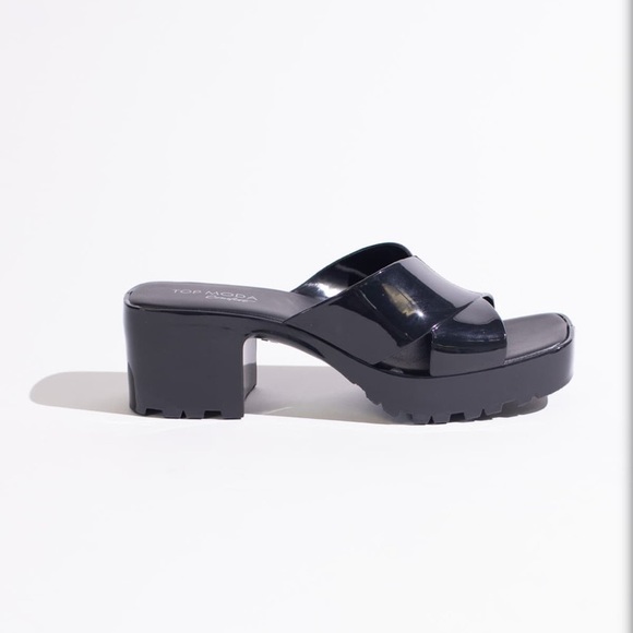 Black Jelly Shiny Platform Sandals Size 8 - Picture 1 of 6